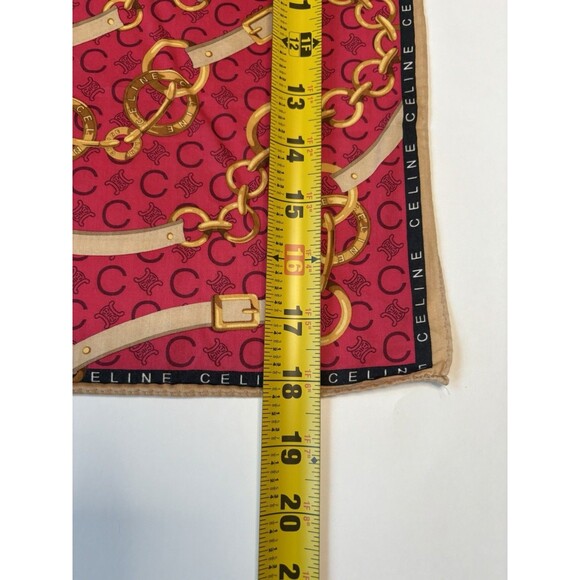 Celine Scarf Red w/ Macadam Monogram Pattern Gold Chains and Belts Vintage - Picture 7 of 8